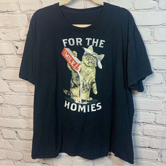 For The Homies Kitty Cat Pouring out milk graphic T-shirt Unisex - Picture 2 of 3